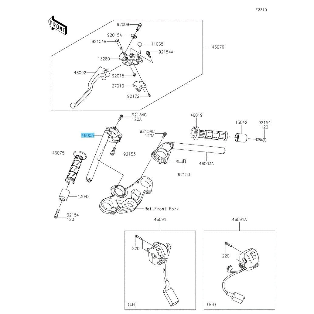 KAWASAKI NINJA 400 2018-2023 NINJA 500 2024 Genuine Handle LH 46003-0690 OEM