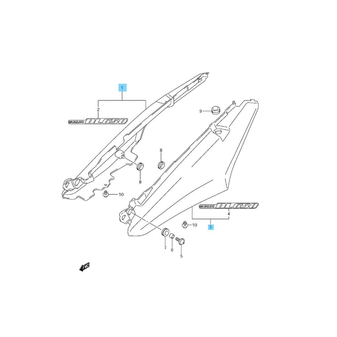 SUZUKI V-STROM DL650 2011 Genuine Seat Tail Cover Assy(Black) RH & LH Set OEM