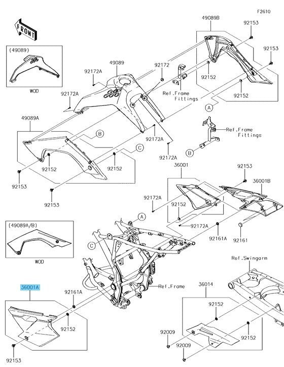 KAWASAKI KLX140 08-24 Genuine Rear Side Cover LH B.WHITE 36001-0154-266 OEM