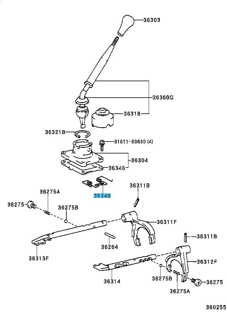 TOYOTA 4RUNNER LN106 Genuine Transfer Select Return Spring 36349-35031 OEM