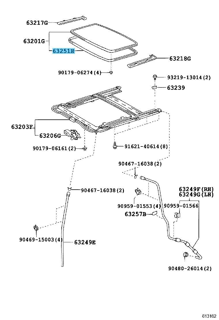 TOYOTA LAND CRUISER UZJ100 01-07 Genuine Sliding Roof Weatherstrip 63251-60062