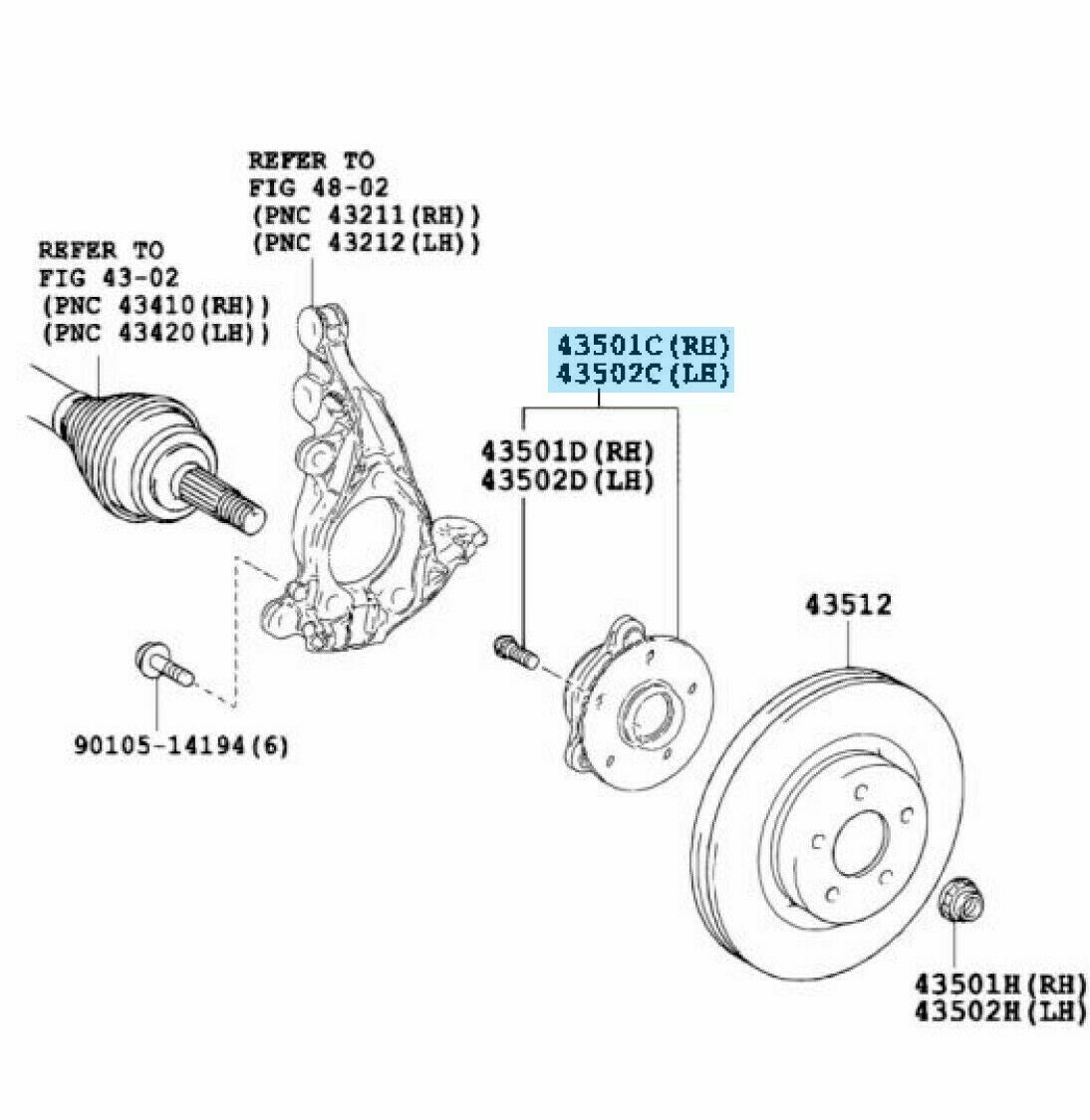 TOYOTA PRIUS 16-22 PRIUS PRIME 17-22 Genuine Front Hub Bearing 43550-47020 OEM