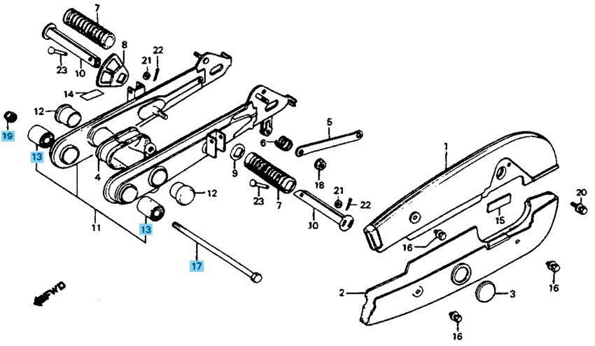 HONDA C70 CUB '80-83 Genuine Swingarm Bush Pivot Rubber(x2) & Bolt & Nut Set