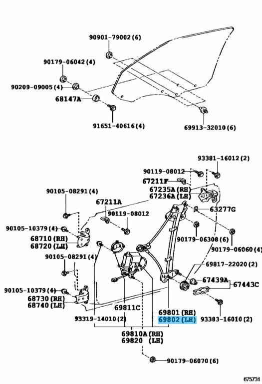TOYOTA LEXUS ES300 97-01 Genuine Front Door Window Regulator LH 69802-33020 OEM