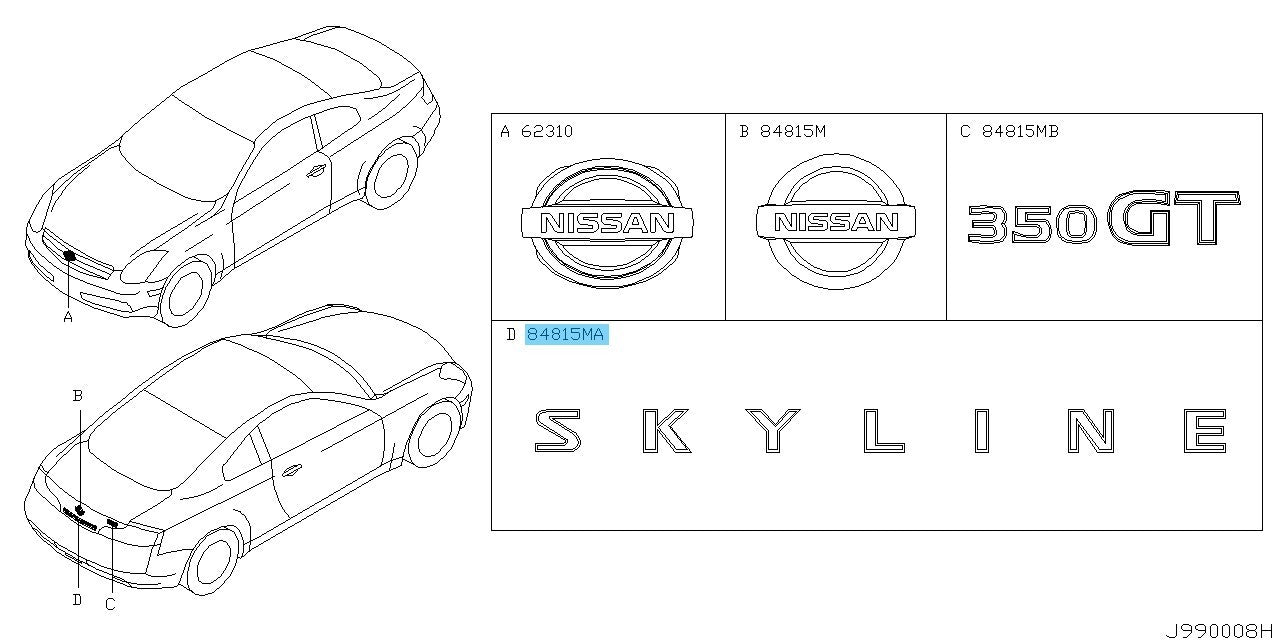 NISSAN SKYLINE V35 COUPE 03-07 Genuine Trunk Lid Emblem "SKYLINE" 84895-AM900