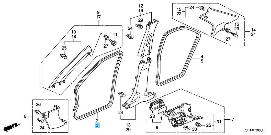 ACURA TSX 4Door 2004-2008 Genuine Front Door Opening Seal LH 72355-SEA-013ZA OEM