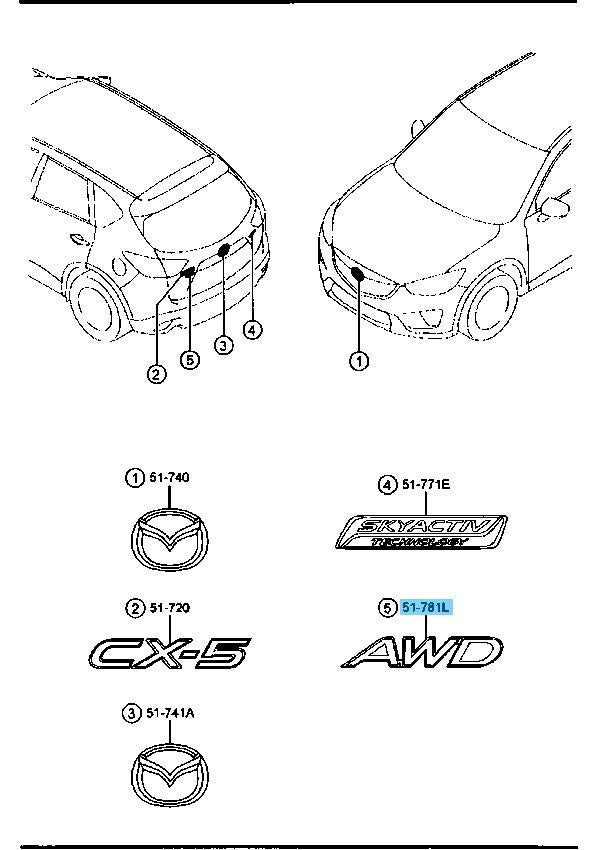 MAZDA CX-5 KE##W 13-16 Genuine Back Door Ornament "AWD" KD47-51-781