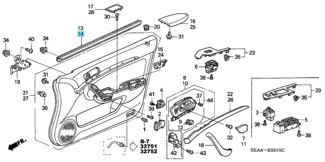 HONDA ACURA TSX 04-08 Genuine Front Door Inner Weatherstrip LH 72375-SEA-013 OEM