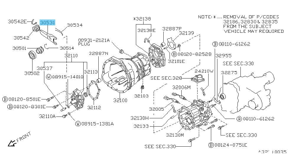 NISSAN PATHFINDER 1987-1995 Genuine Clutch Lever Withdrawal 30531-P0151 OEM