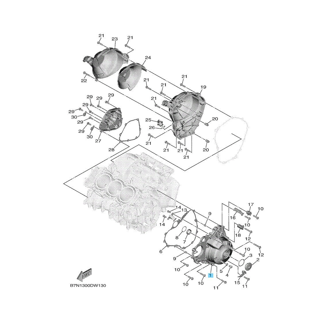 YAMAHA MT-09 2021-2023 Genuine Crankcase 1 Cover B7N-15411-00 OEM