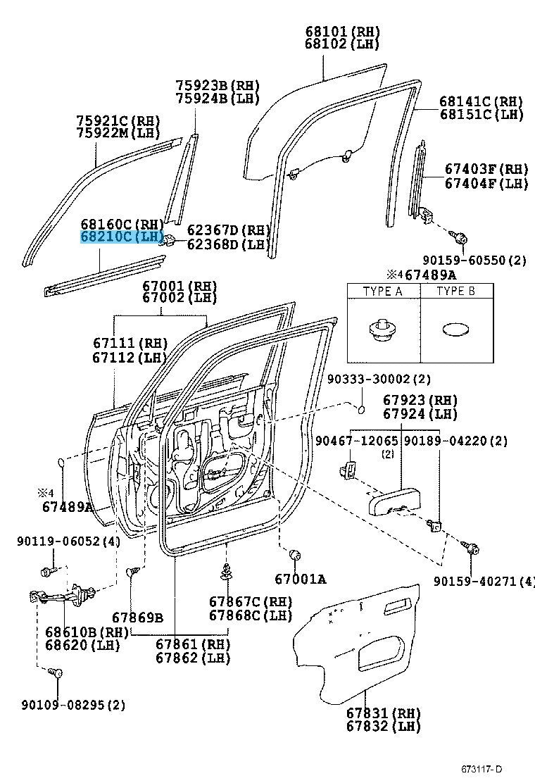 TOYOTA SCION xB NCP31 04-06 Genuine Front Door Glass Weatherstrip Assy OUTER LH
