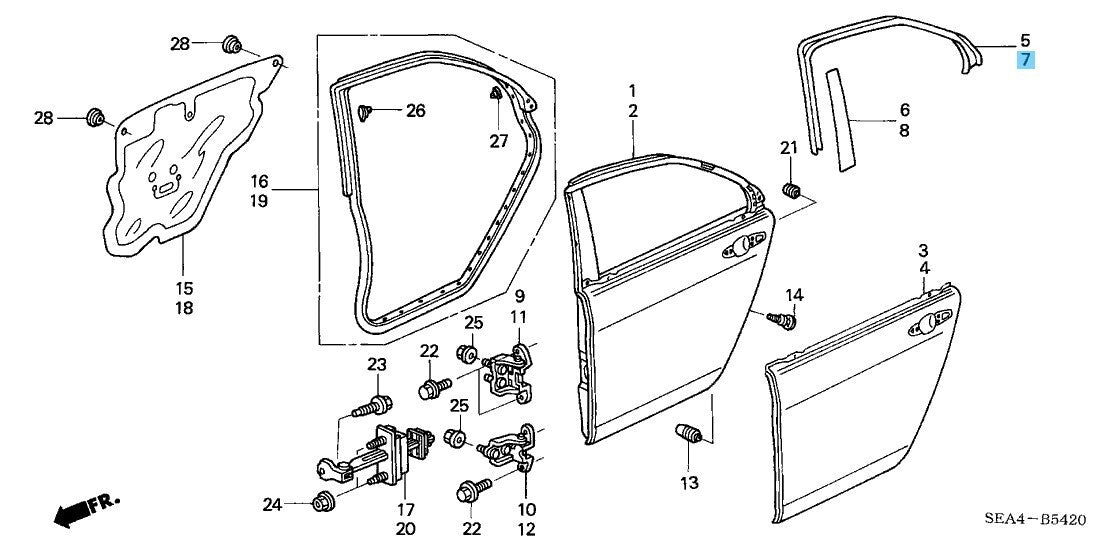 HONDA ACURA TSX 04-08 Genuine Rear Upper Door Sash Tape Set LH 67864-SEA-003ZA