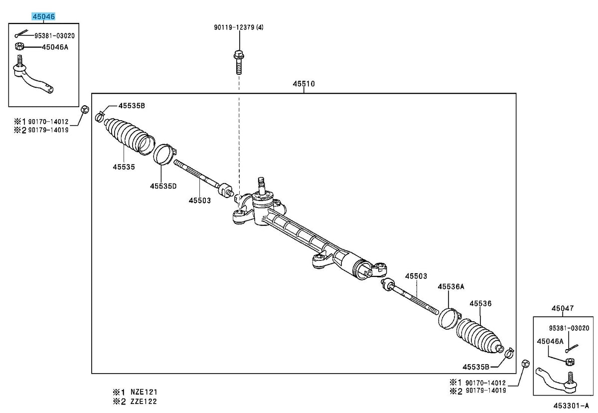 TOYOTA COROLLA NZE121 Genuine Tie Rod End Sub Assy RH 45046-19265 OEM