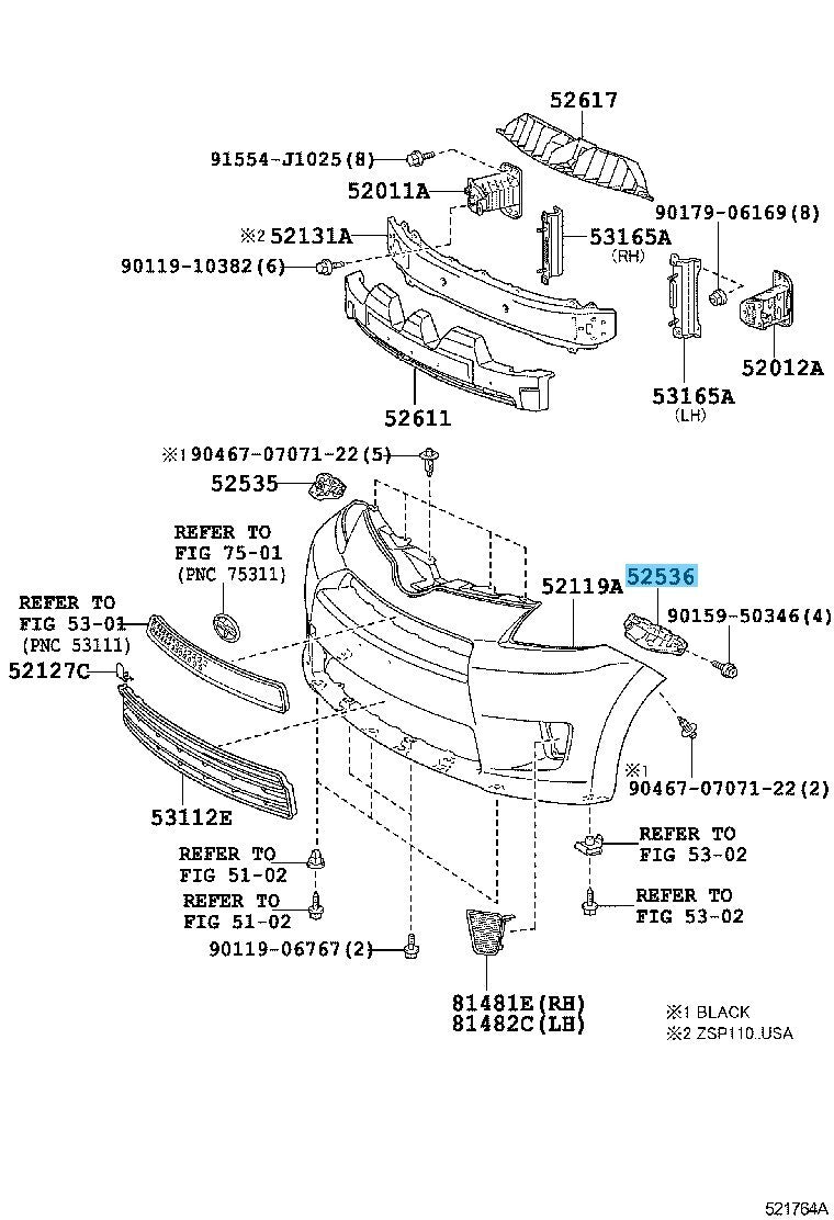 TOYOTA SCION xD ZSP110 08-14 Genuine Front Bumper Side Retainer LH 52536-52150