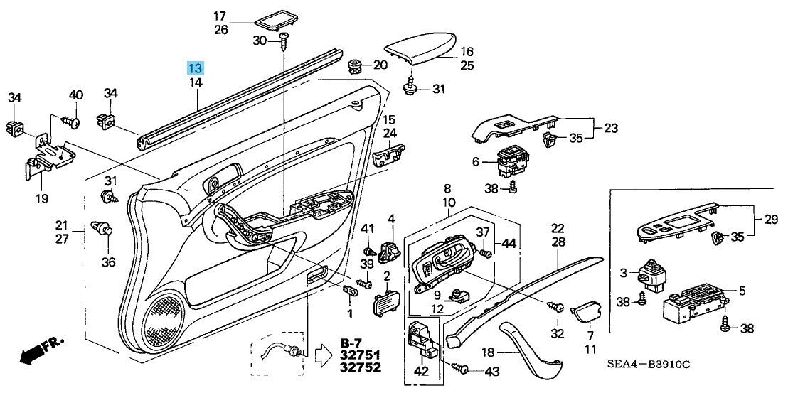 HONDA ACURA TSX 04-08 Genuine Front Door Inner Weatherstrip RH 72335-SEA-013 OEM