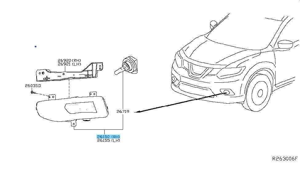 NISSAN ROGUE T32D T32J T32U 16-20 Genuine Fog Lamp Assembly RH 26150-8995A OEM