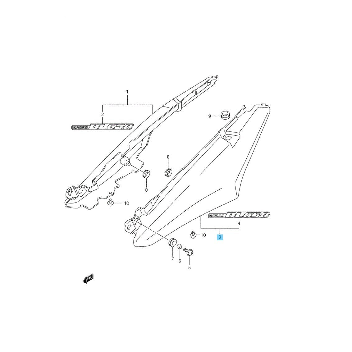 SUZUKI V-STROM DL650 2011 Genuine Seat Tail Cover Assy LH(Black) 45502-27G10-YAY