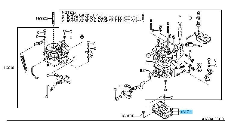 NISSAN CHERRY N10 1979-1981(EUR) Genuine Carburetor Insulator 16174-H1001 OEM