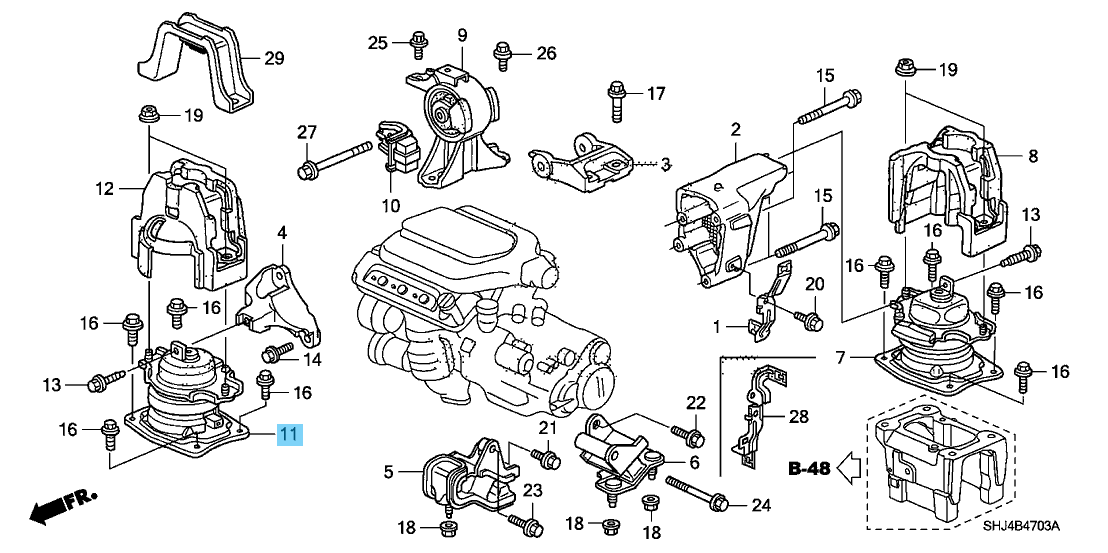 HONDA J30A Genuine Front Engine Mount "Active Control Engine Mount" 50830-SFY-02
