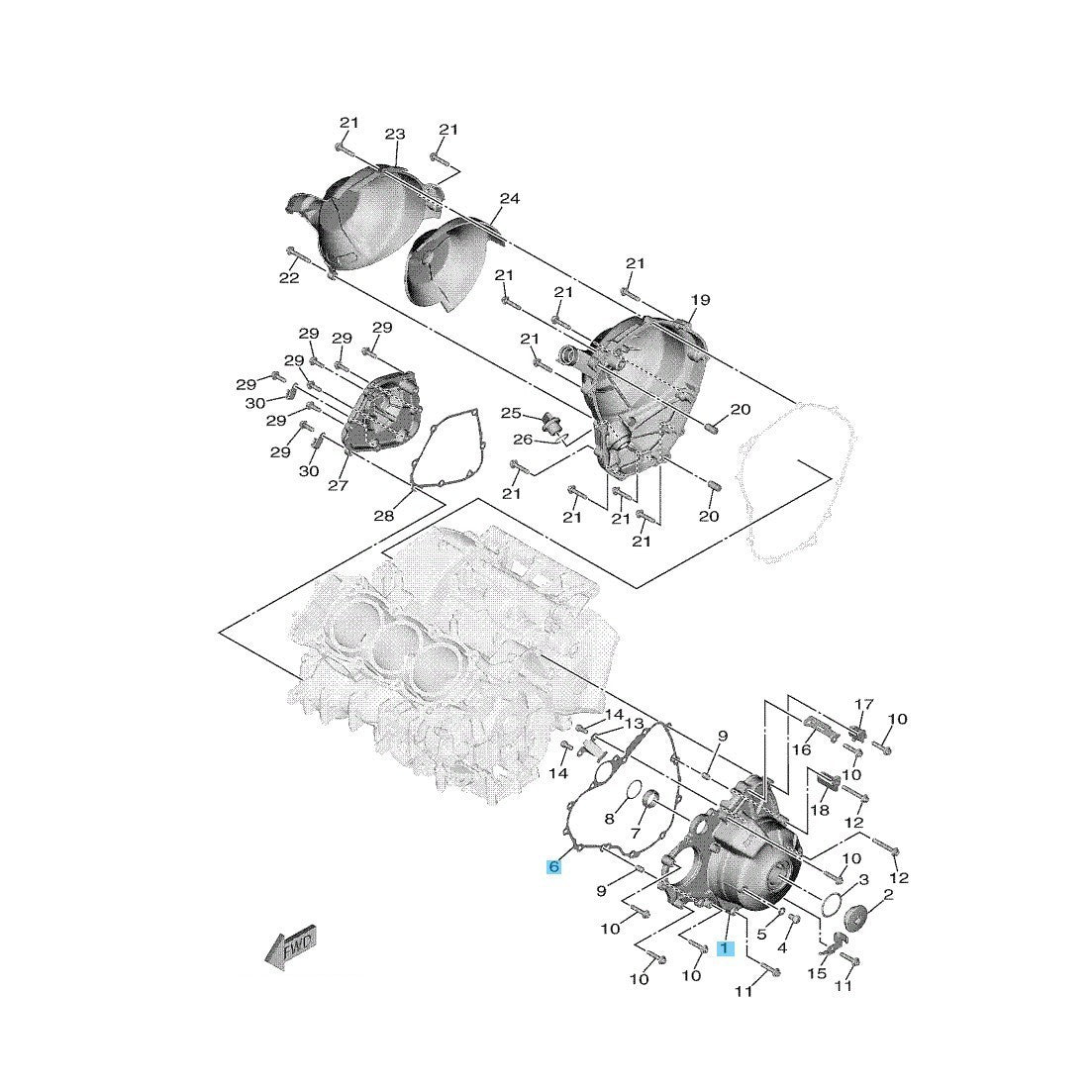 YAMAHA MT-09 2021-2023 Genuine Crankcase 1 Cover & Gasket Set OEM