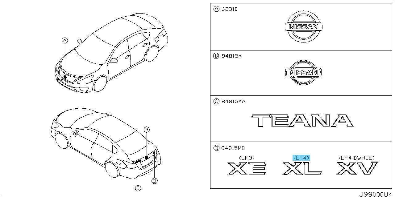 NISSAN TEANA L33 Genuine Trunk Lid Emblem "XL" 84896-3NU2A OEM
