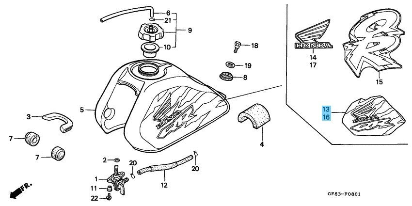 HONDA QR50 1997-1998 Genuine Fuel Tank Mark type1 RH & LH Set OEM