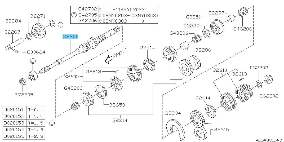 SUBARU IMPREZA WRX GDA 2003-2007 Genuine M/T Main Shaft 32201AB120 OEM
