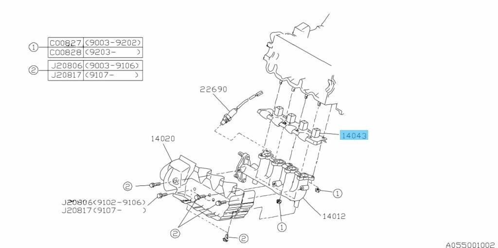 SUBARU SAMBAR VAN & TRUCK TT1 TT2 Genuine Exhaust Manifold Gasket 14043KA020 OEM