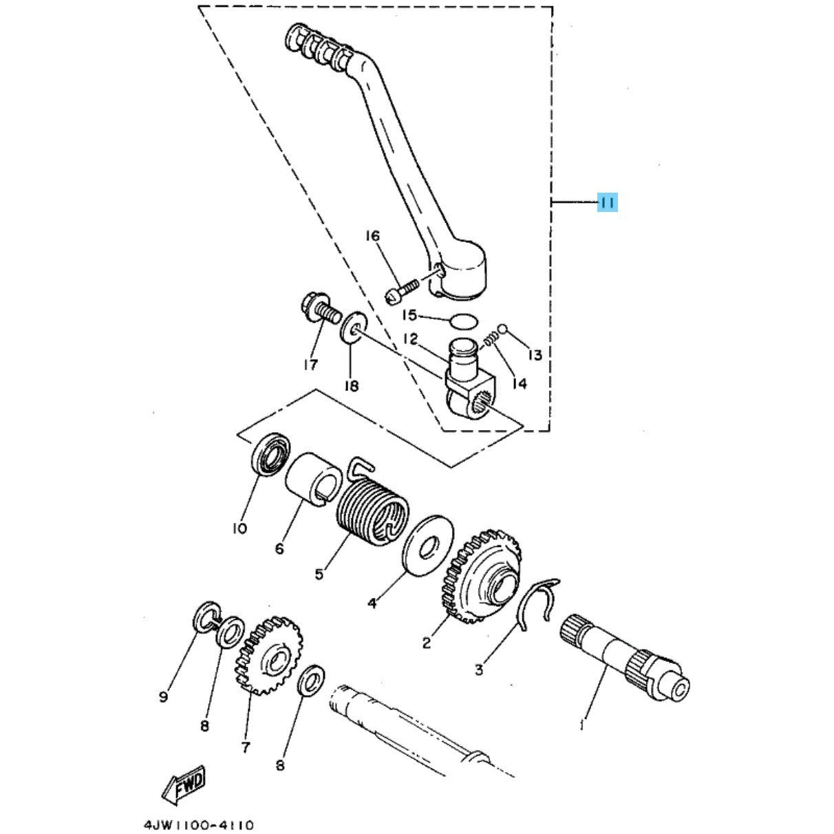 YAMAHA YZ250 '88-98 WR250 '91-97 Genuine Kick Crank Assy 4JW-15620-00-00 OEM