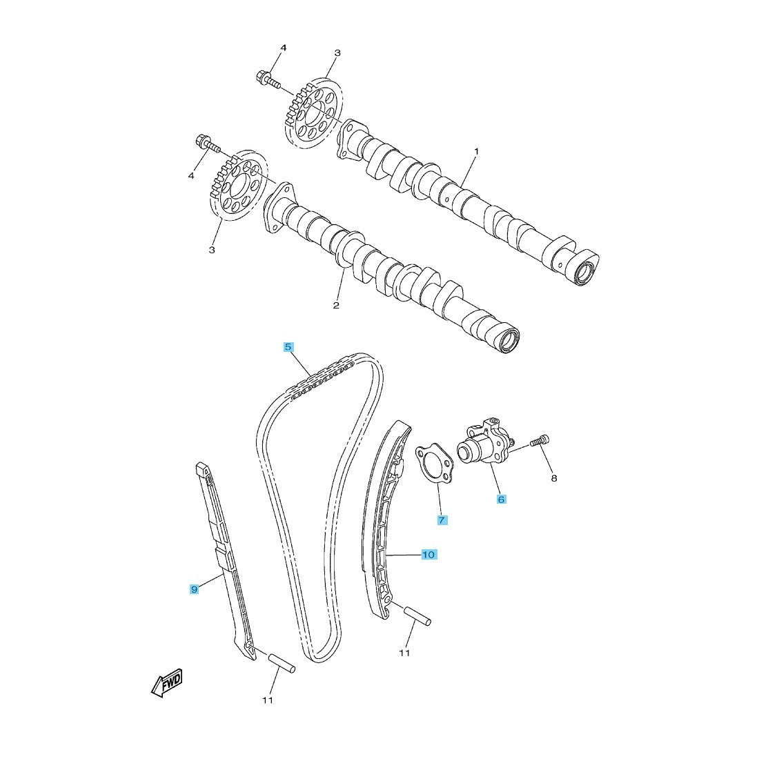 YAMAHA YZF-R1 2009-2014 Genuine Camhaft Chain & Damper & Tensioner Set OEM