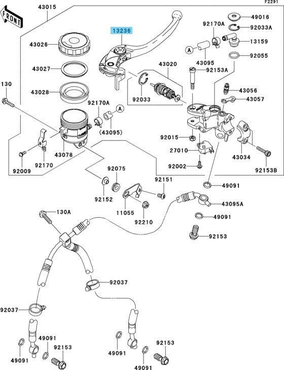 KAWASAKI NINJA ZX-6R ZX600 07-12 Genuine Front Brake Lever Comp 13236-0103