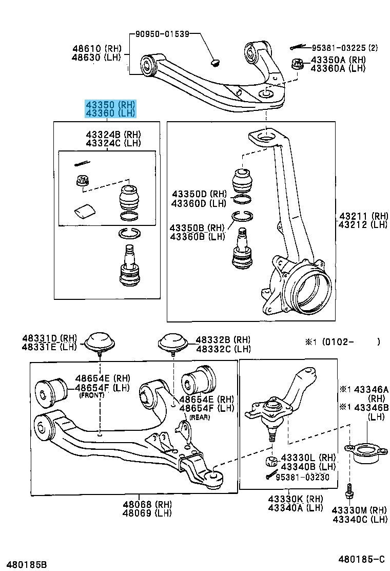 TOYOTA TACOMA RZN161 95-04 Genuine Front Upper Ball Joint Assy RH & LH Set OEM