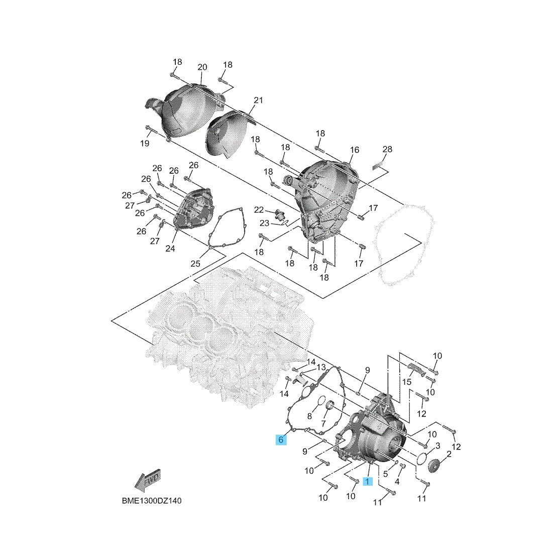 YAMAHA MT-09 2024-2025 Genuine Crankcase 1 Cover LH & Gasket Set OEM
