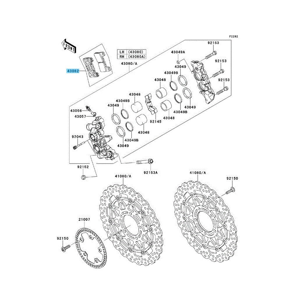 KAWASAKI NINJA ZX-10R ZX1000 08-15 Genuine Front Brake Pad 43082-0091 x2 Set OEM