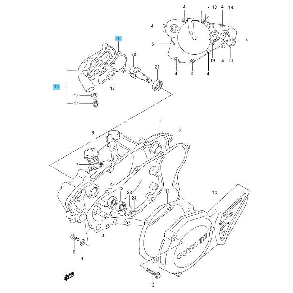 SUZUKI RM85 '02-09 2012 '15-23 Genuine Water Pump Case & Gasket Set OEM