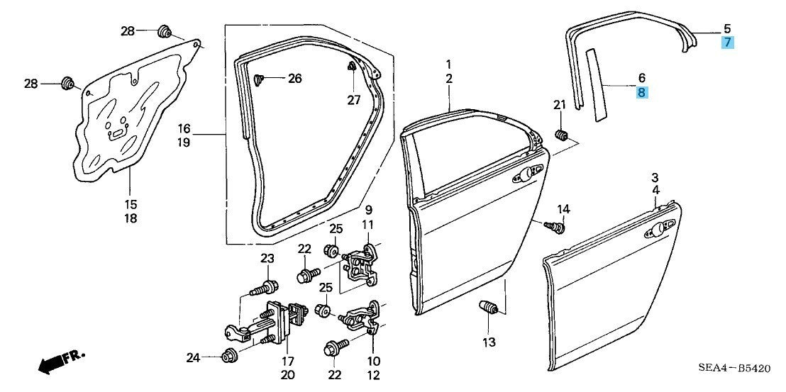 HONDA ACURA TSX 04-08 Genuine Rear Upper & Center Door Sash Tape Set LH