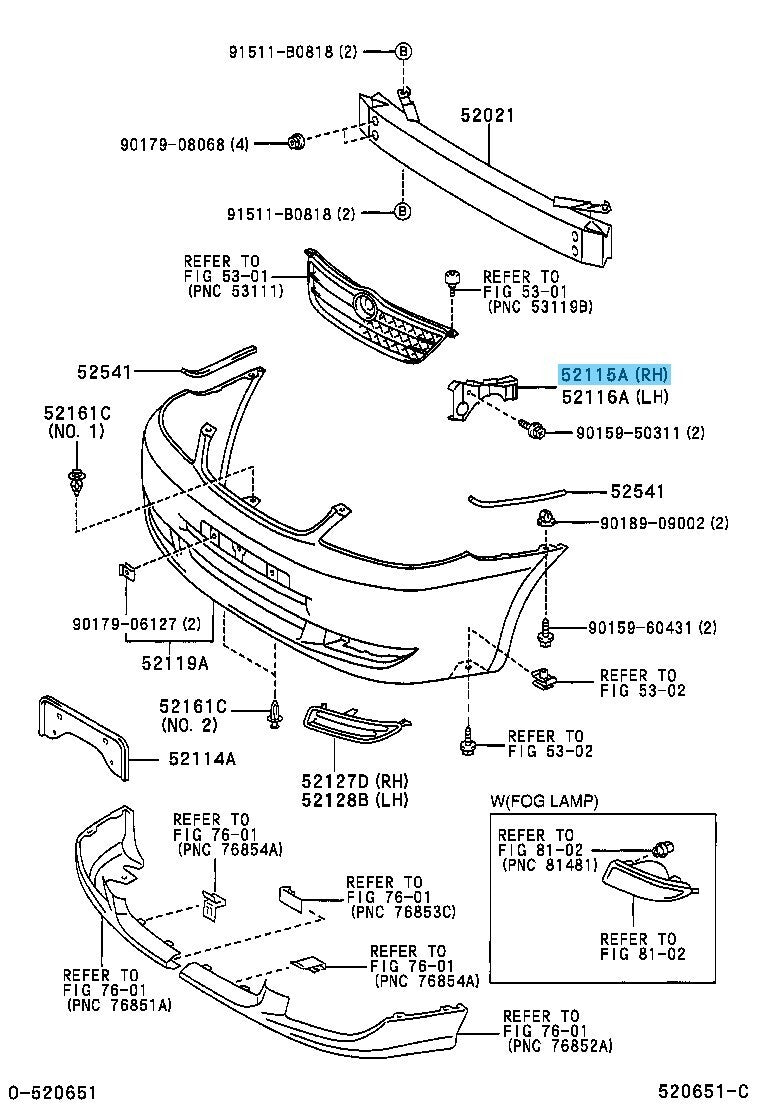 TOYOTA COROLLA CE120 Genuine Front Bumper Side Support RH 52115-12420 OEM