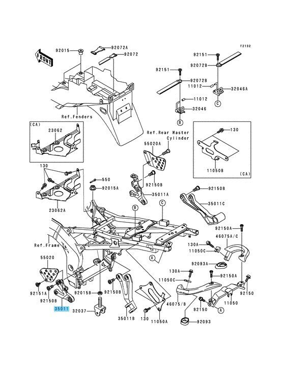 KAWASAKI ZX600 NINJA ZX-6R 1998-2002 Genuine Front Step Stay LH 35011-1874 OEM