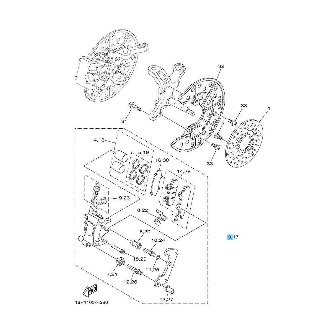 YAMAHA YFZ450R '09-25 Genuine Front Brake Caliper Assy LH 5TG-2580T-12-00 OEM