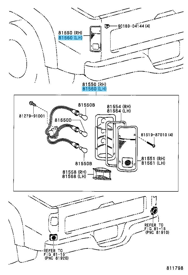 TOYOTA HILUX LN165 RZN168 Genuine Rear Combination Lamp Assy LH 81560-35150 OEM