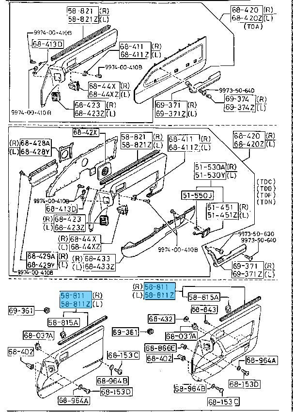 MAZDA RX-7 FC3S '86-91 Genuine Front Door Outer Weatherstrip RH & LH Set OEM