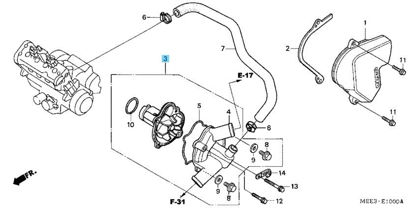 HONDA CBR600RR 2003-2006 Genuine Water Pump Assy 19200-MEE-325 OEM