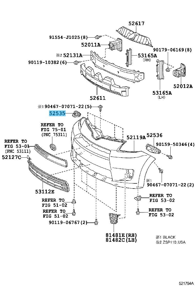 TOYOTA SCION xD ZSP110 '08-14 Genuine Front Bumper Side Retainer RH 52535-52140