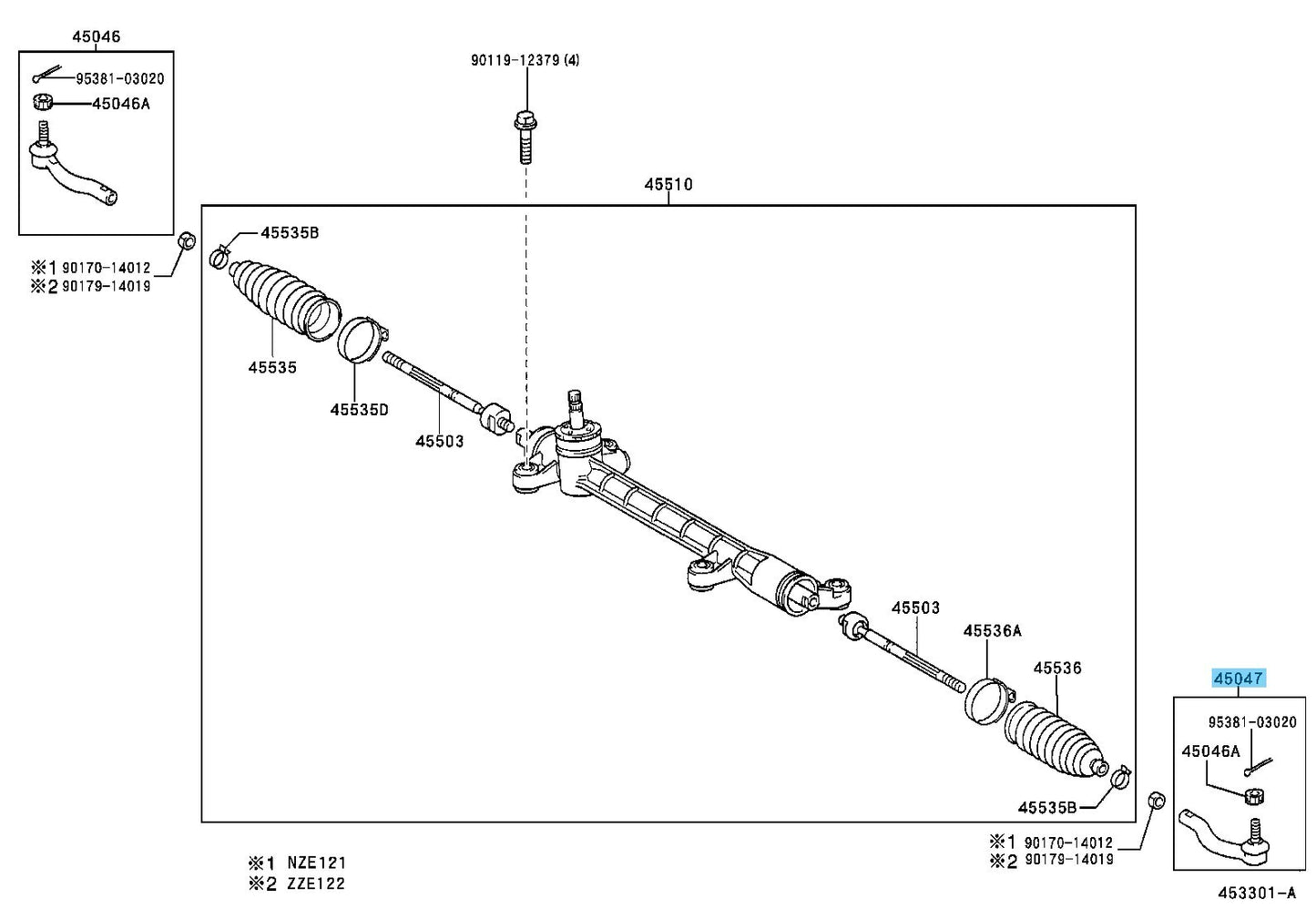 TOYOTA COROLLA NZE121 Genuine Tie Rod End Sub Assy LH 45047-19115 OEM