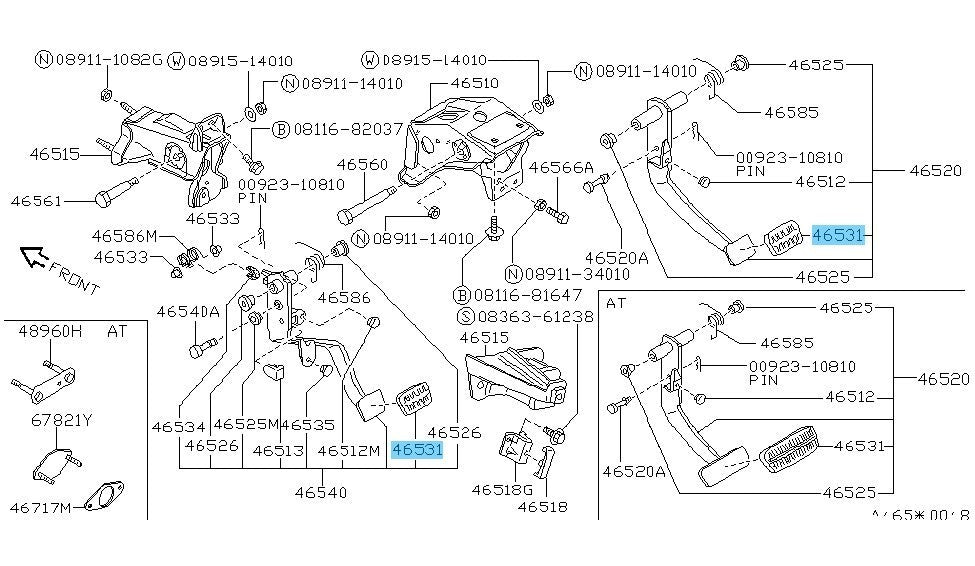 NISSAN PICKUP D21 95-97 Genuine Brake & Clutch Pedal Cover 46531M3000 x2 set