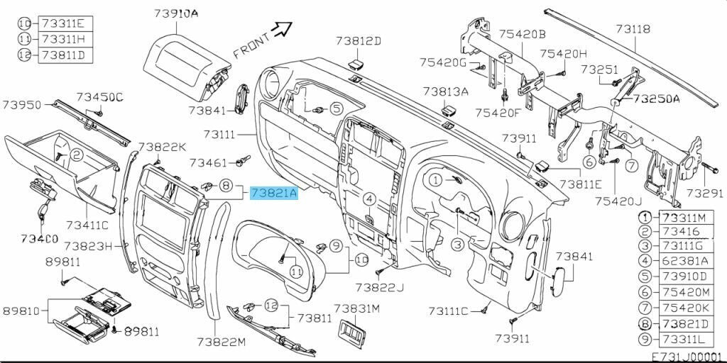 SUZUKI JIMNY JB23W JB43W Genuine Instrument Panel Center Garnish 73821-76J00-5PK