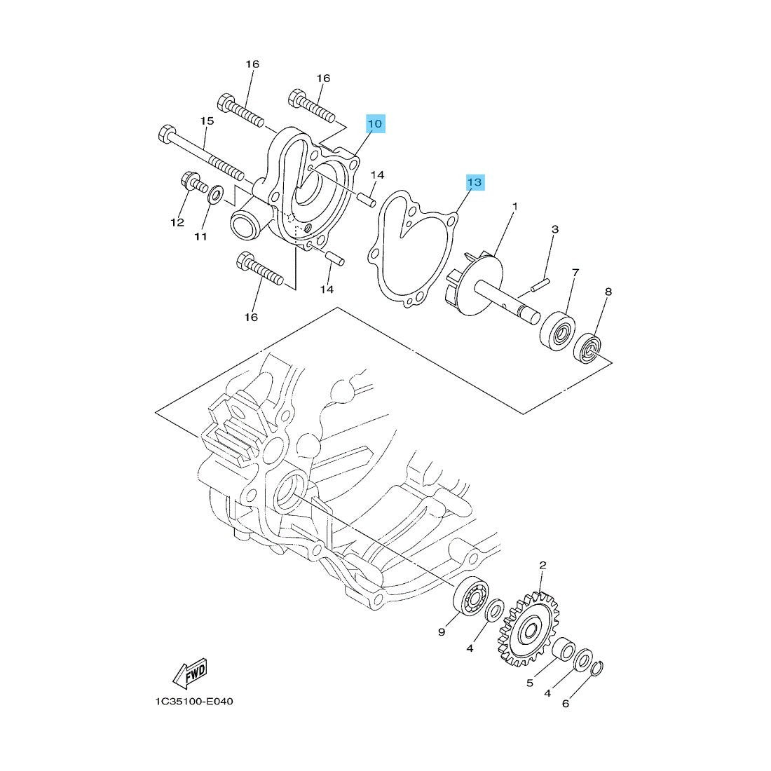 YAMAHA YZ125 '05-25 YZ125X '20-25 Genuine Water Pump Housing Cover & Gasket Set