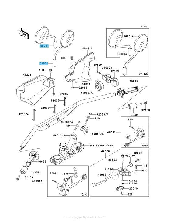 KAWASAKI KLR650 2013-2014 Genuine Mirror Assy 56001-0137 RH or LH OEM