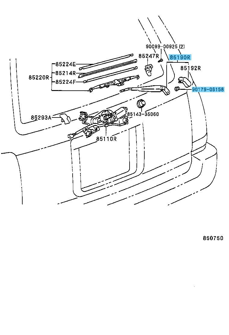 TOYOTA 4RUNNER KZN# RZN# VZN# 1996-2003 Genuine Rear Wiper Arm & Nut Set OEM