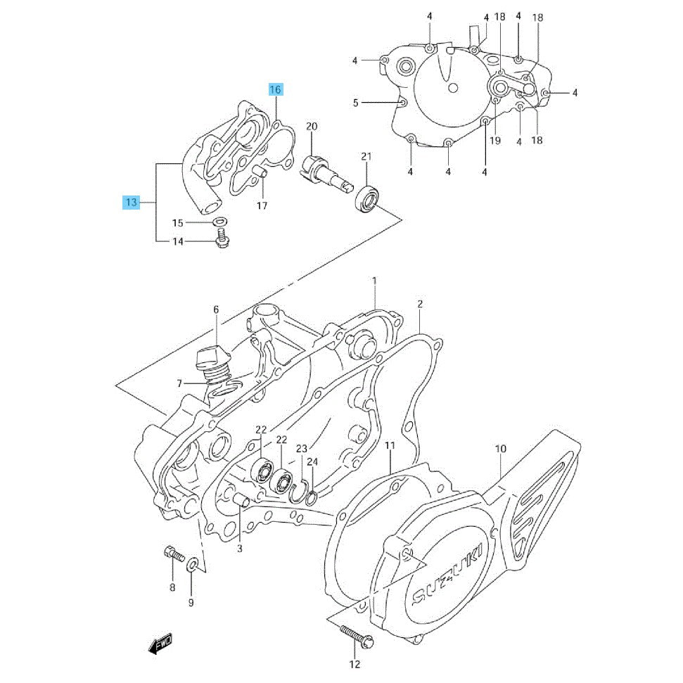 SUZUKI RM85 '02-09 2012 '15-23 Genuine Water Pump Case & Gasket Set OEM